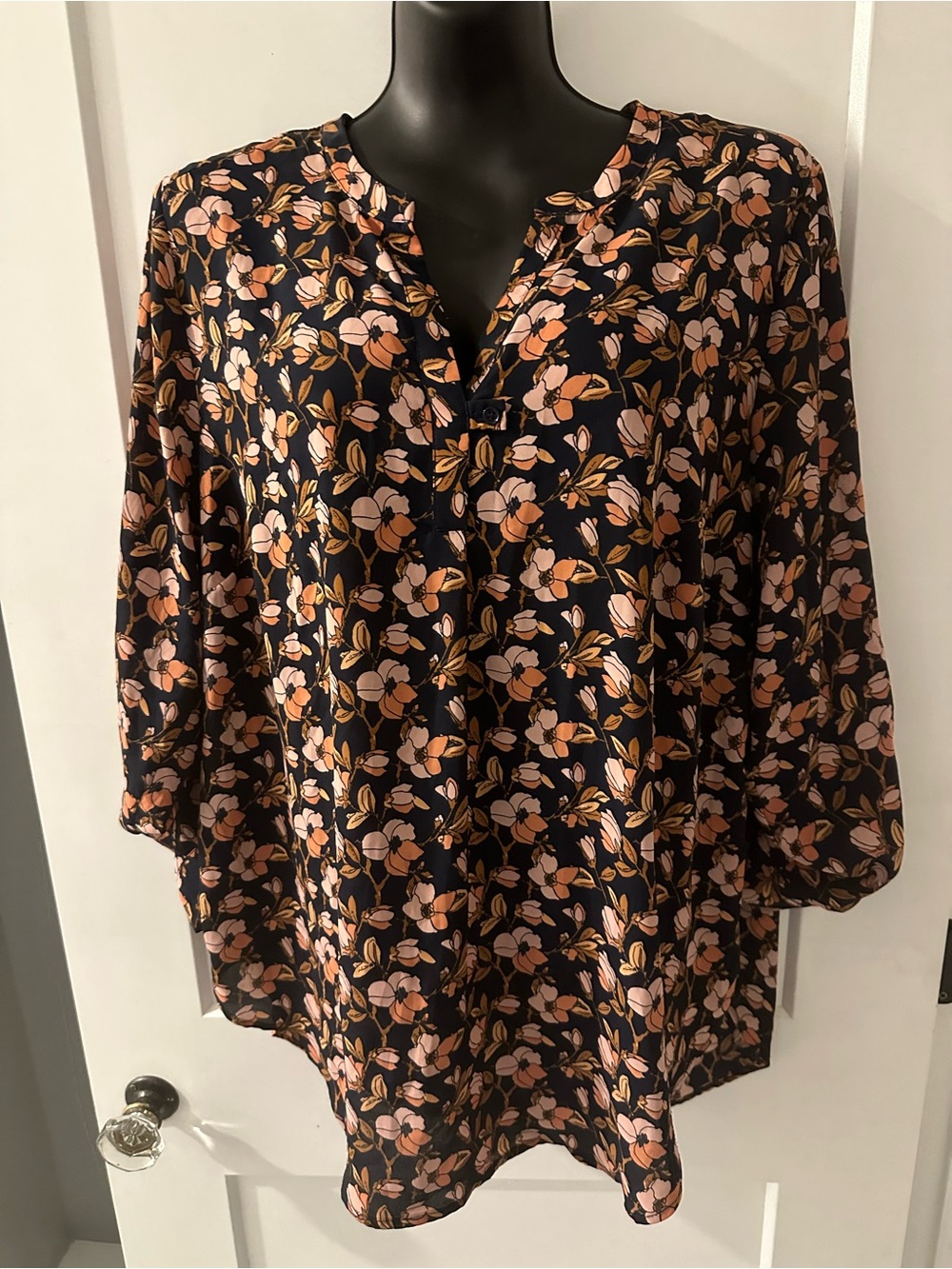 Premise Navy Tunic with Peach Floral Pattern